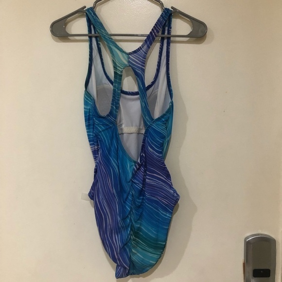 Speedo Blue & Purple Striped Padded One Piece Swimsuit Size 8 - Picture 4 of 8